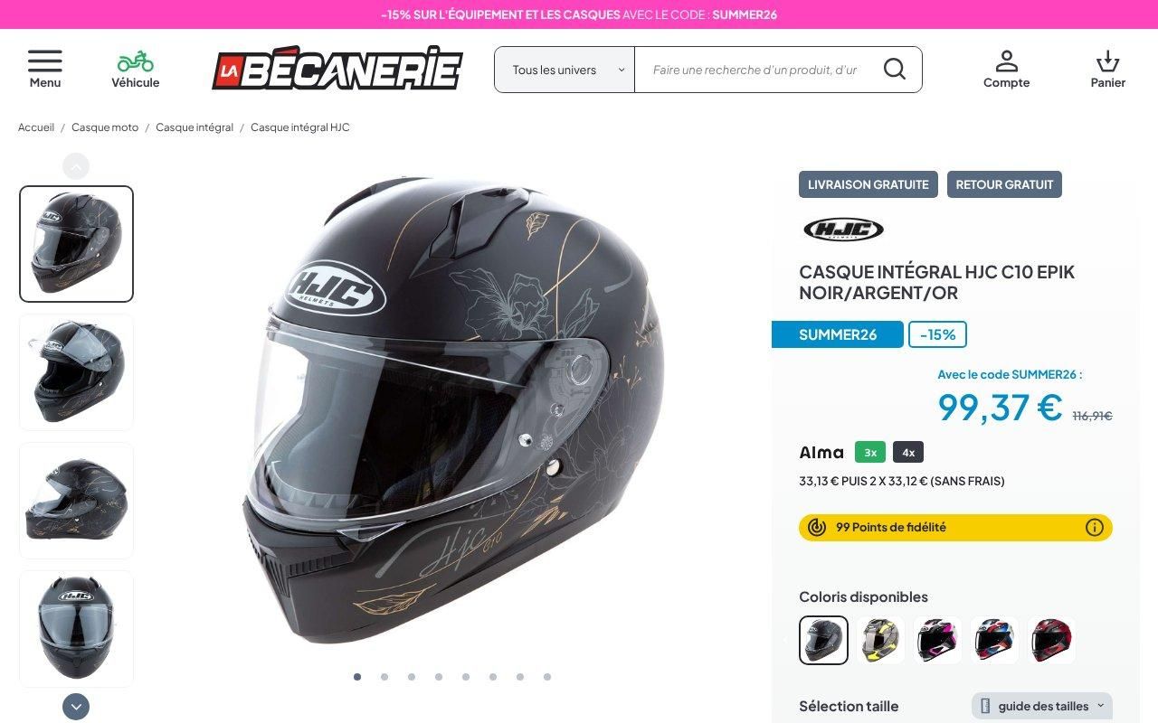 Casque intégral HJC
C10 Epik noir/argent/or