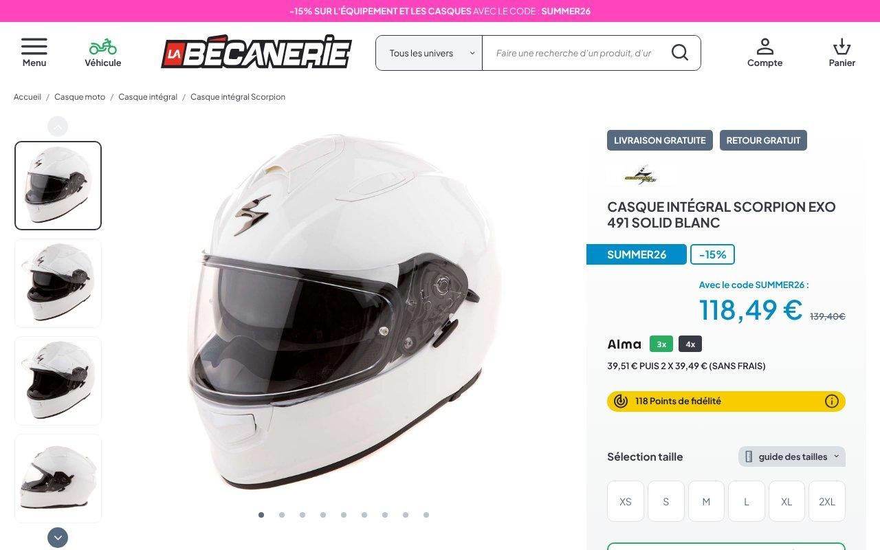 Casque intégral
Scorpion Exo-491 Solid blanc