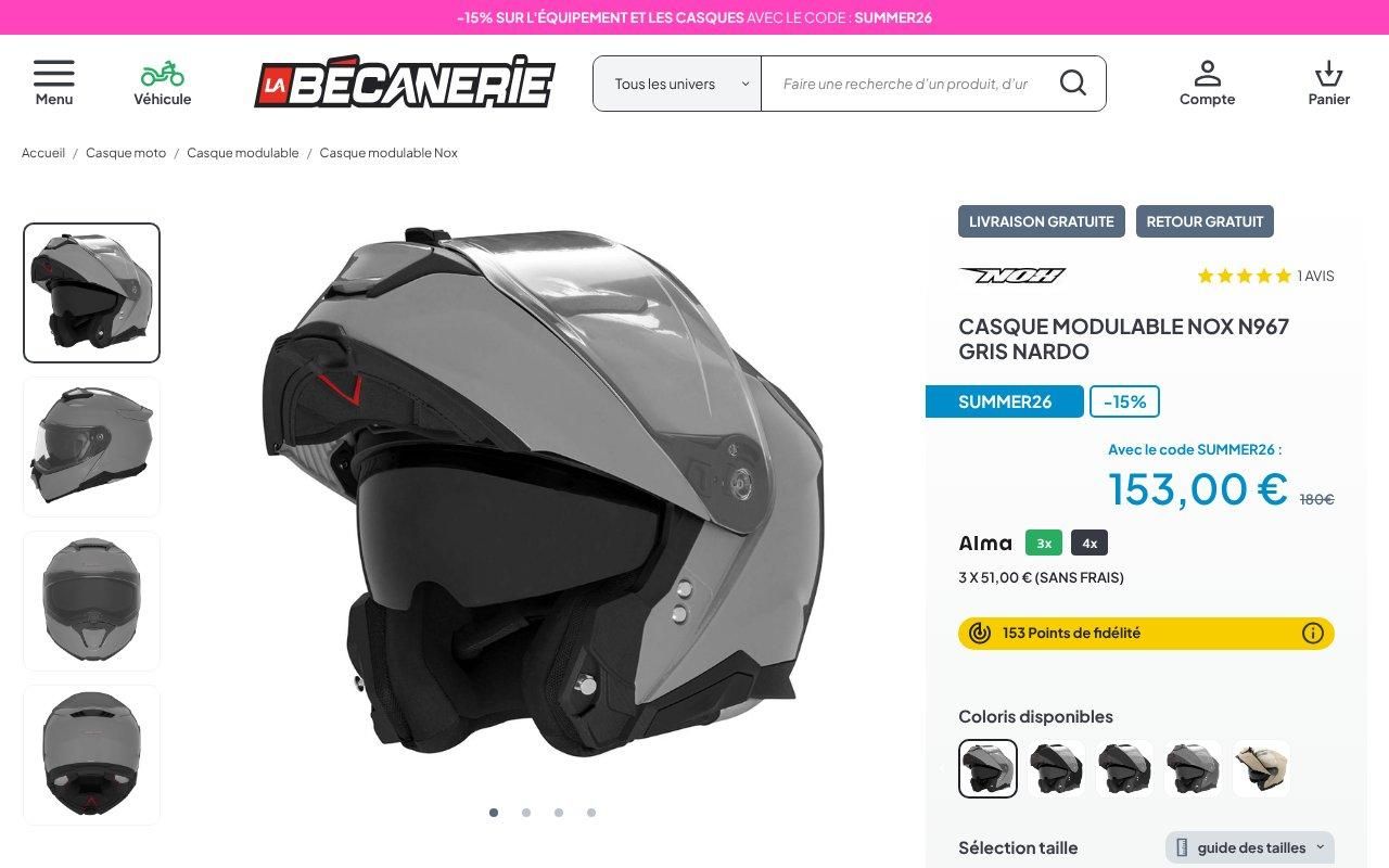 Casque modulable Nox N967
gris nardo