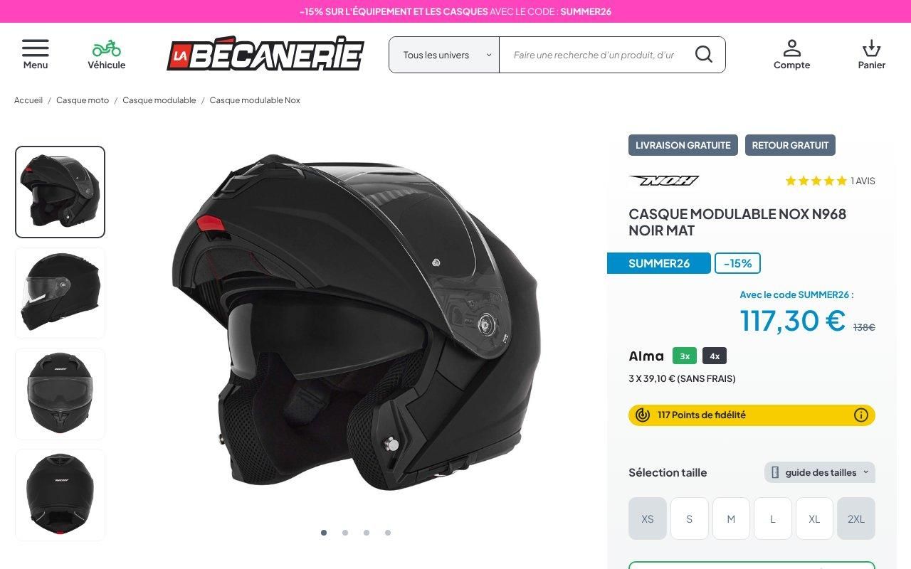 Casque modulable Nox N968
noir mat