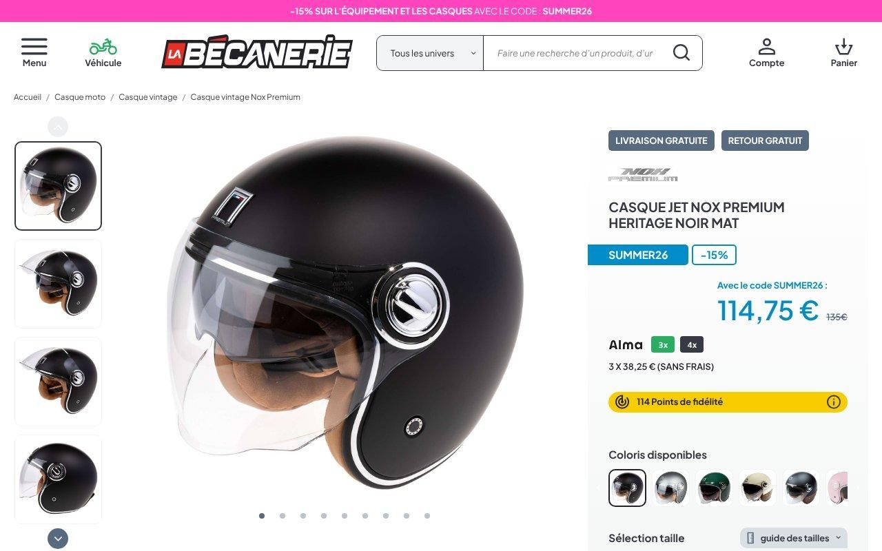 Casque jet Nox Premium
Heritage noir mat