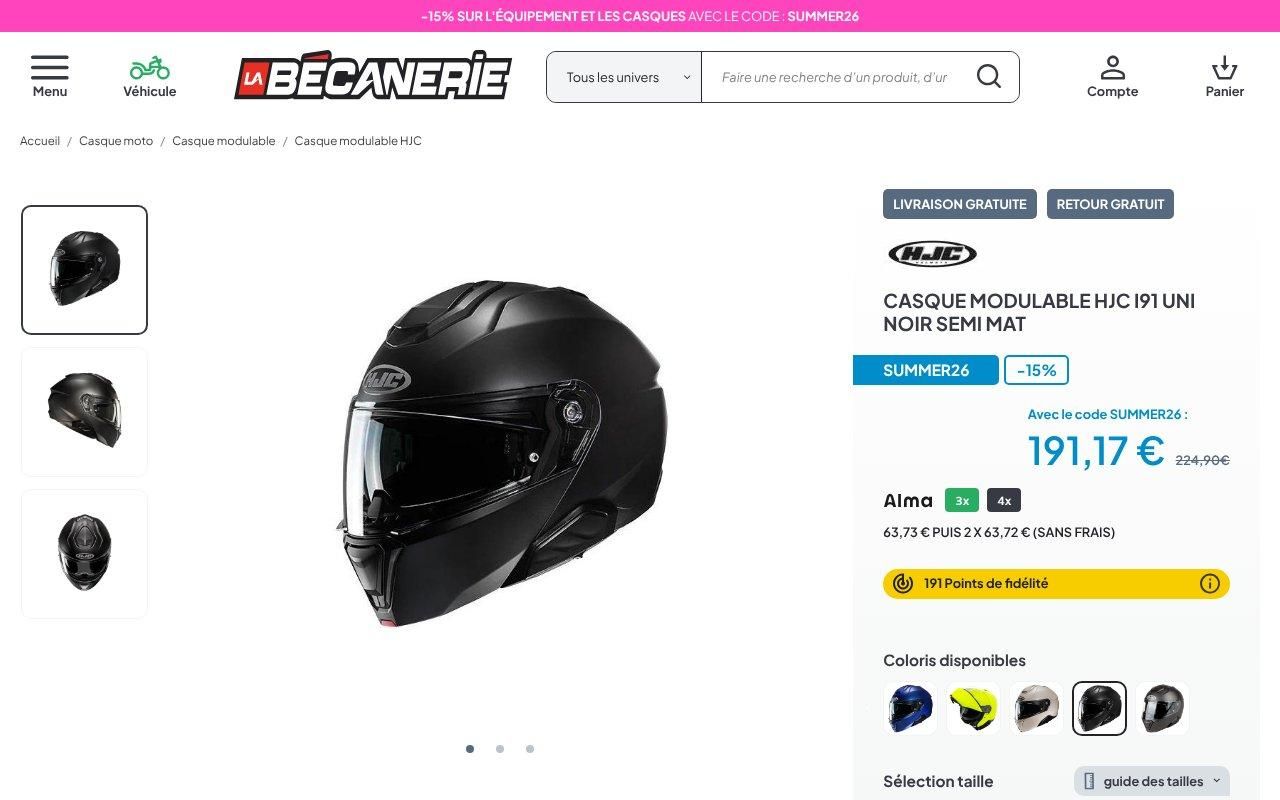 Casque modulable HJC
i91 Uni noir semi mat